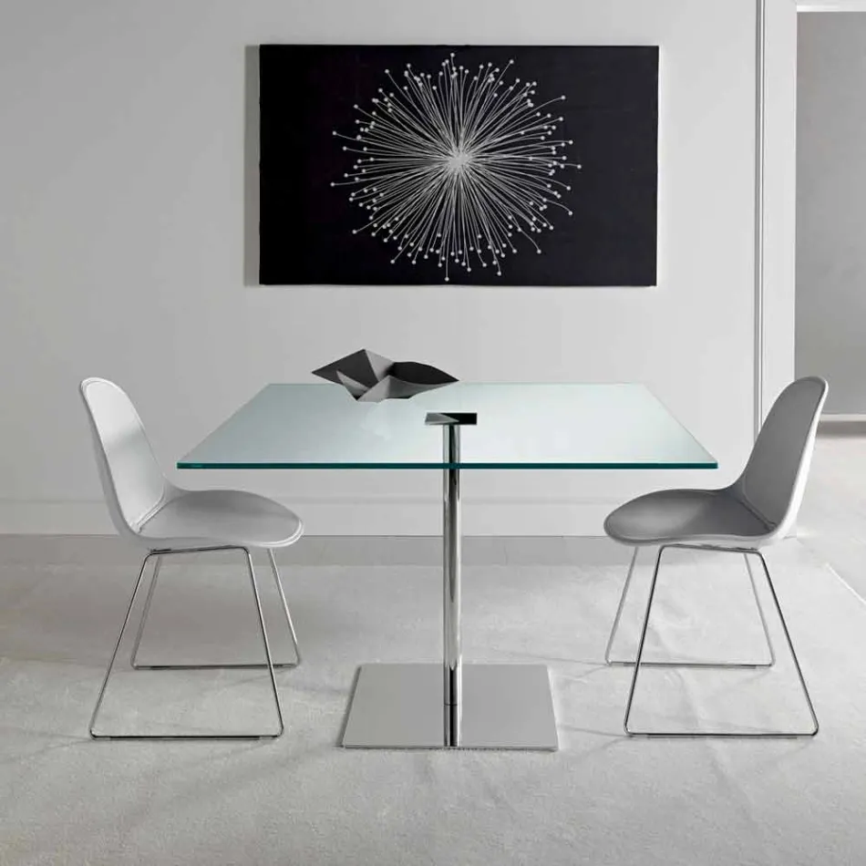Square Dining Table in Extra-clear Glass and Metal Made in Italy - Dolce Viadurini