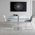 Square Dining Table in Extra-clear Glass and Metal Made in Italy - Dolce