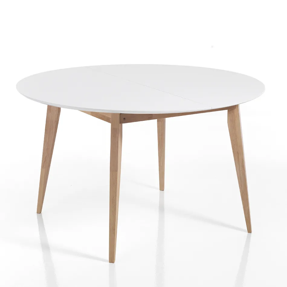 Round Dining Table Extendable Up to 160 cm in Mdf and Wood - Ciacco Viadurini