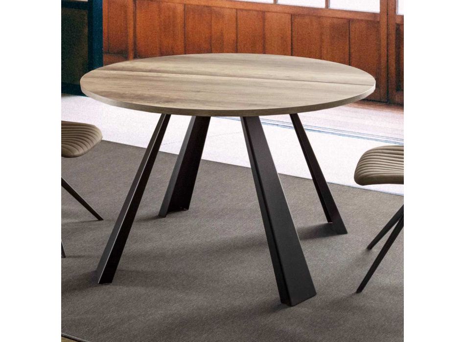 Round Dining Table Extendable Up to 370 cm in Wood and Metal - Caimano Viadurini
