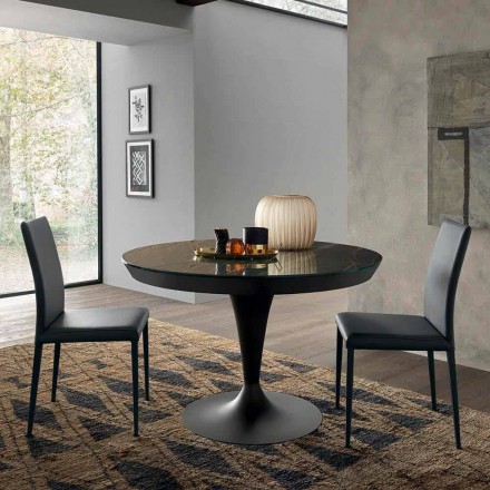 Round Extendable Dining Table in Laminam Ceramic Made in Italy - Lupetto Viadurini