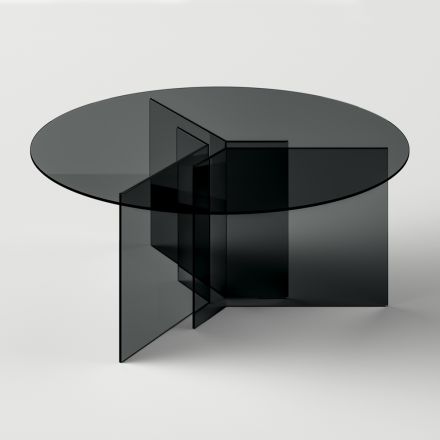 Round Dining Table with Base and Glass Top Made in Italy - Charles Viadurini