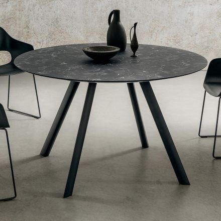 Round Dining Table with Layered HPL Top Made in Italy - Lingotto Viadurini