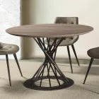 Round Dining Table with Laminated Wood Top and Steel Base - Mileto Viadurini