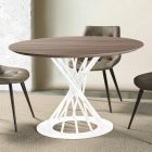 Round Dining Table with Laminated Wood Top and Steel Base - Mileto Viadurini
