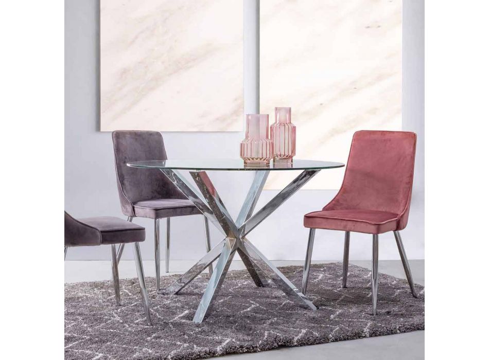 Homemotion Round Dining Table with Tempered Glass Top - Denda Viadurini