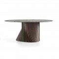 Luxury Round Dining Table in Polished Stoneware and Wood Made in Italy - Madame