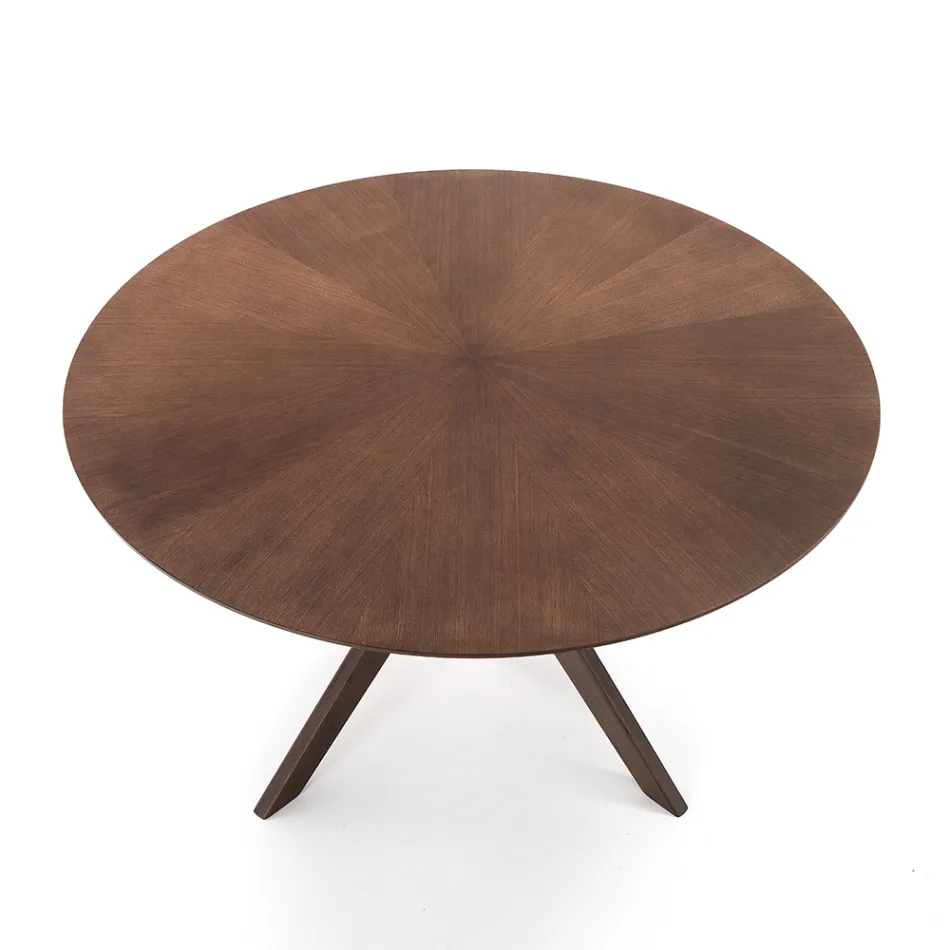 Round Dining Table in Veneered Mdf and Solid Wood - Fulmine Viadurini