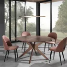 Round Dining Table in Veneered Mdf and Solid Wood - Fulmine Viadurini