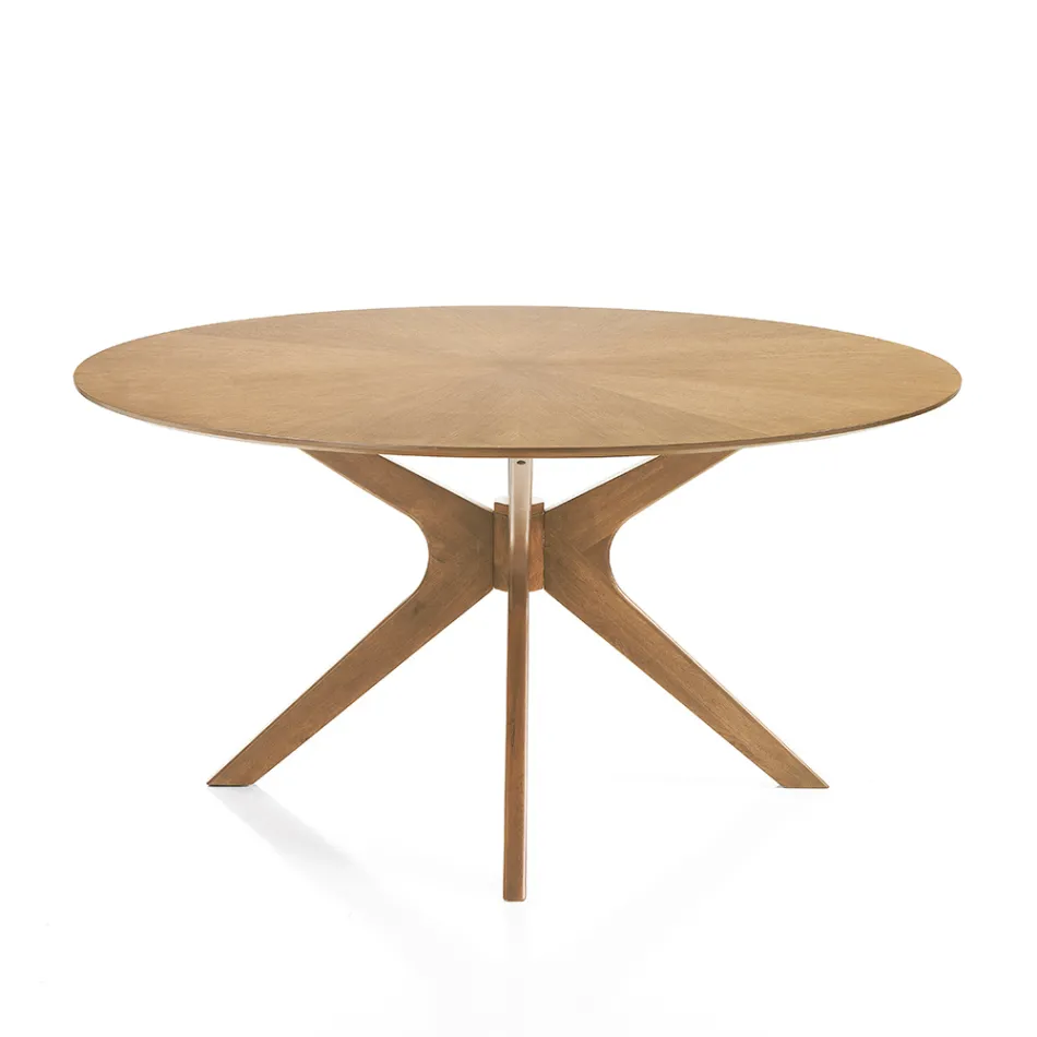 Round Dining Table in Veneered Mdf and Solid Wood - Fulmine Viadurini