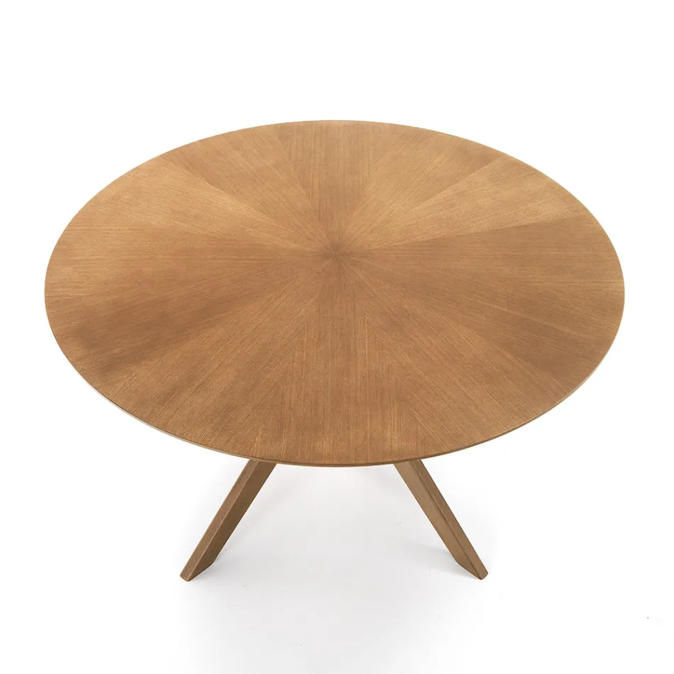 Round Dining Table in Veneered Mdf and Solid Wood - Fulmine Viadurini