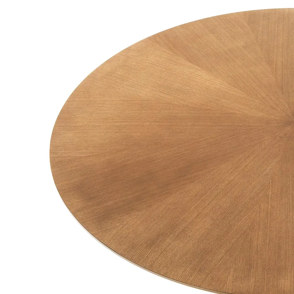 Round Dining Table in Veneered Mdf and Solid Wood - Fulmine Viadurini