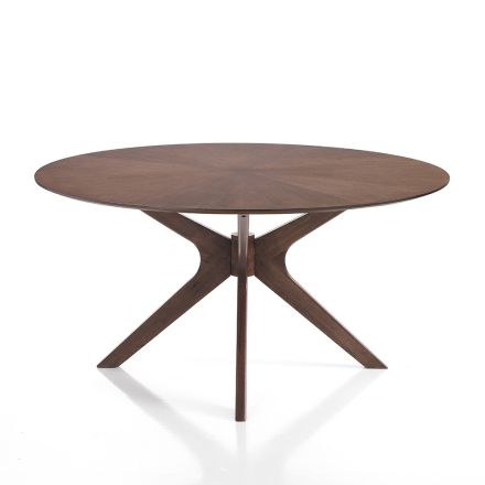 Round Dining Table in Veneered Mdf and Solid Wood - Fulmine Viadurini