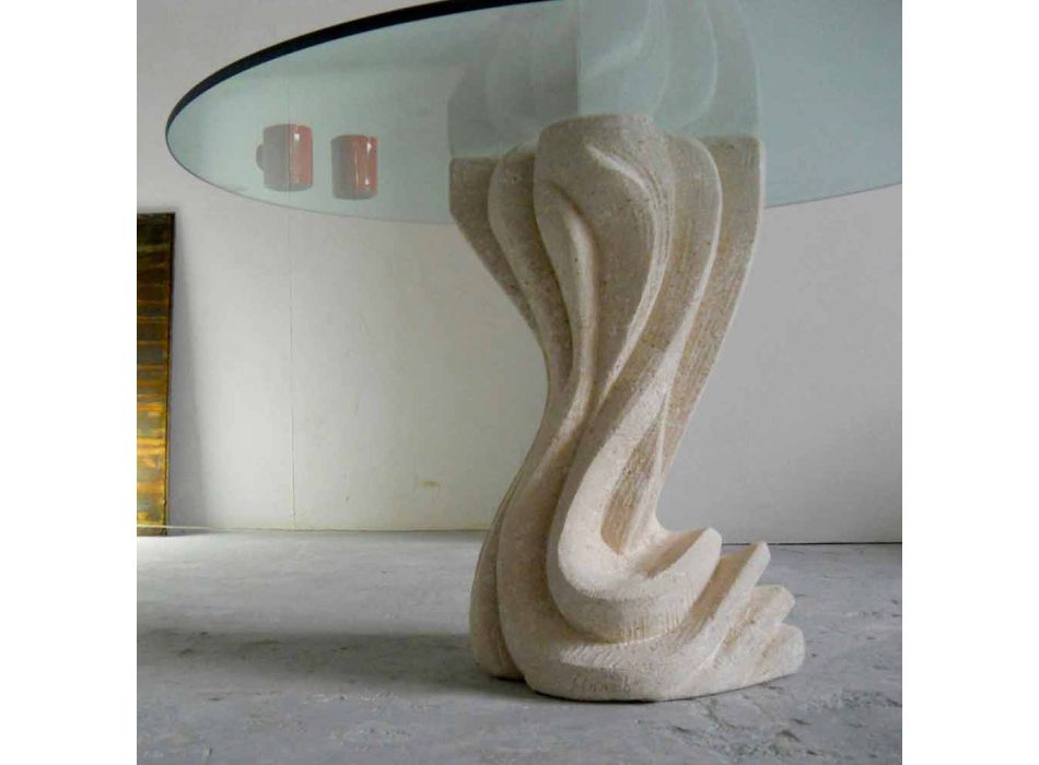 Round stone dining table with crystal top Cadmo Viadurini
