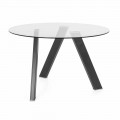 Round Dining Table Diameter 120 cm in Glass and Metal Design - Tonto