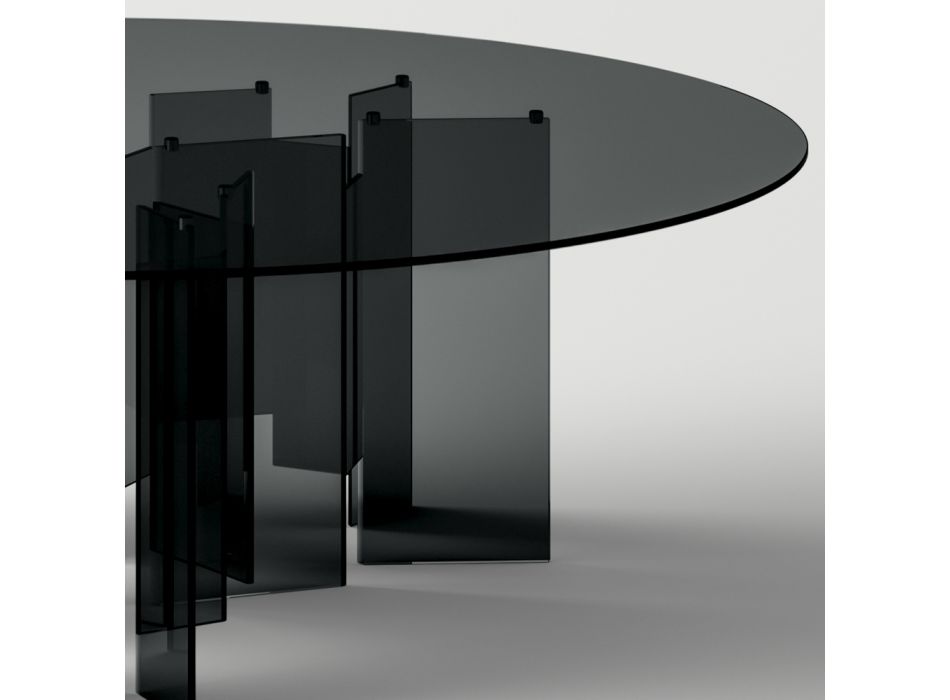 Round Dining Table in Extra-clear or Smoked Glass Made in Italy - Thommy Viadurini