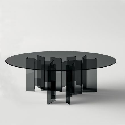 Round Dining Table in Extra-clear or Smoked Glass Made in Italy - Thommy Viadurini