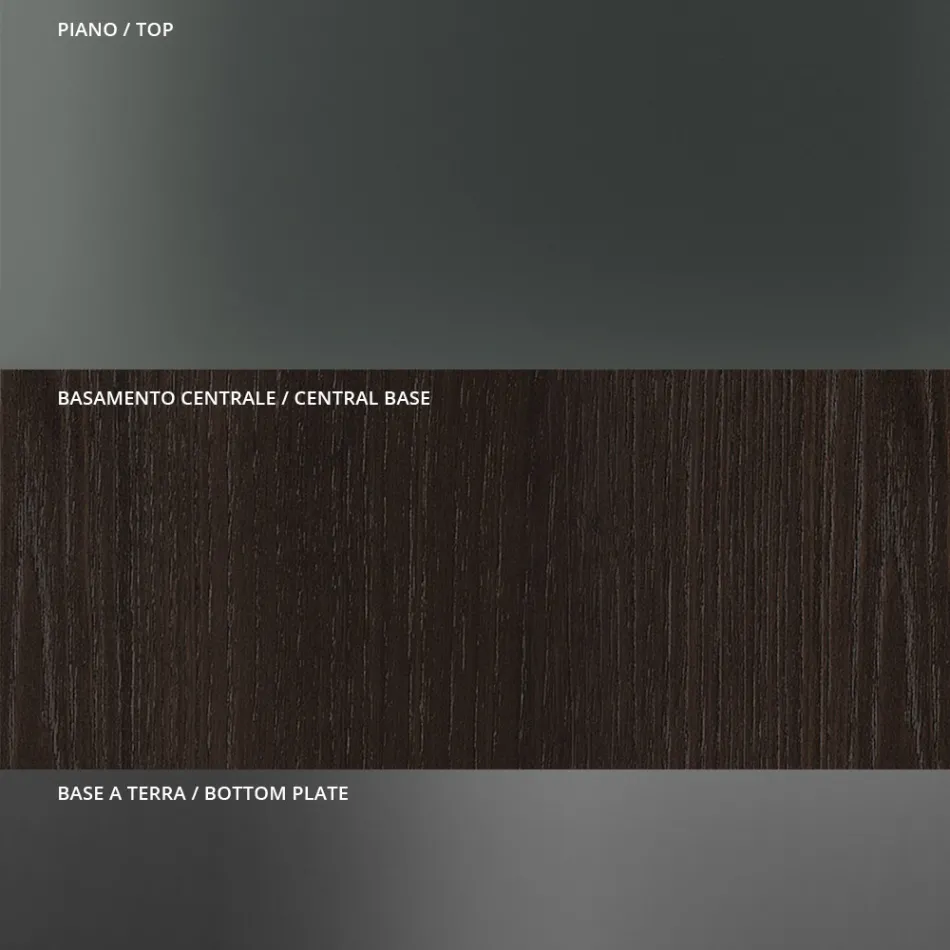 Round Dining Table in Smoked Glass with Wooden Base Made in Italy - Rondo Viadurini