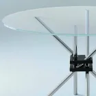 Round Dining Table in Tempered Glass and Steel Made in Italy - Trebbiano Viadurini