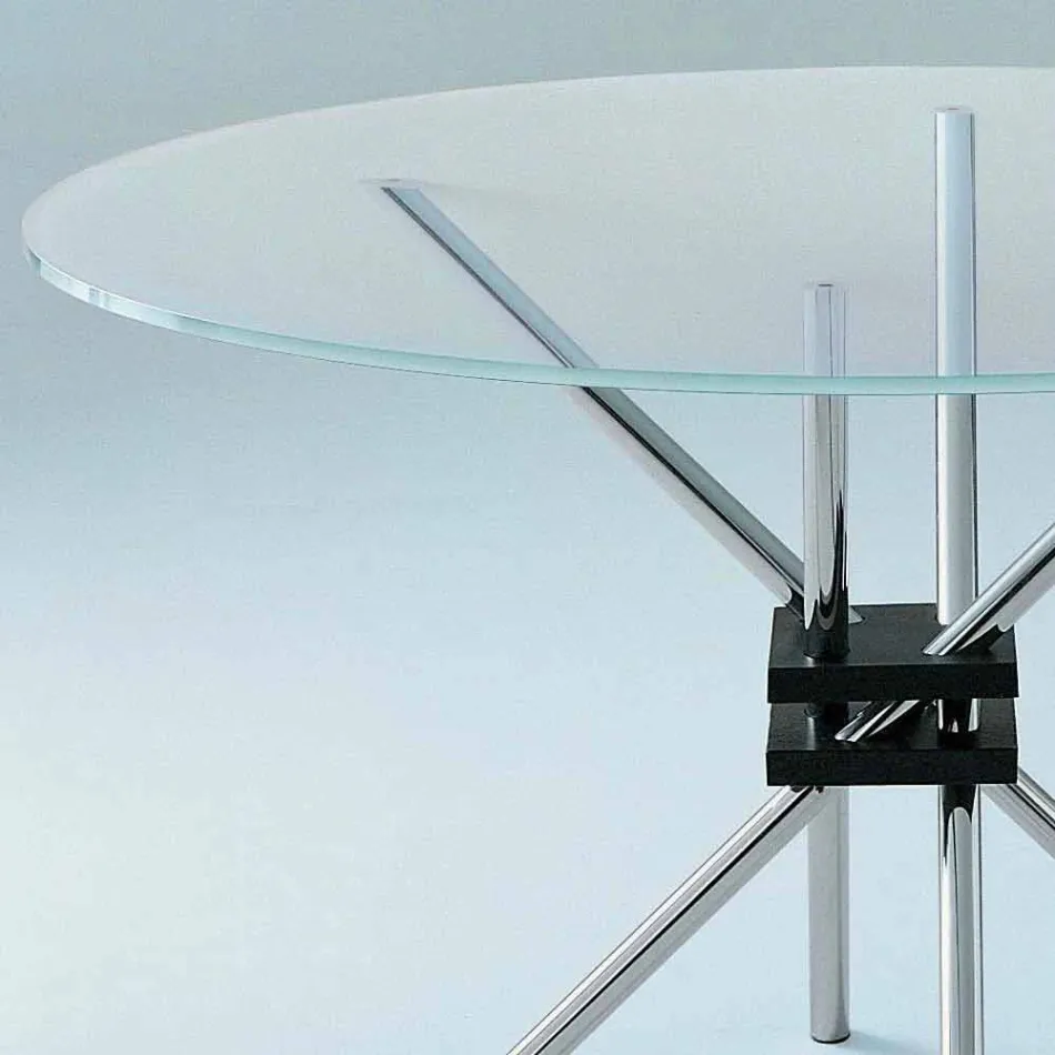 Round Dining Table in Tempered Glass and Steel Made in Italy - Trebbiano Viadurini