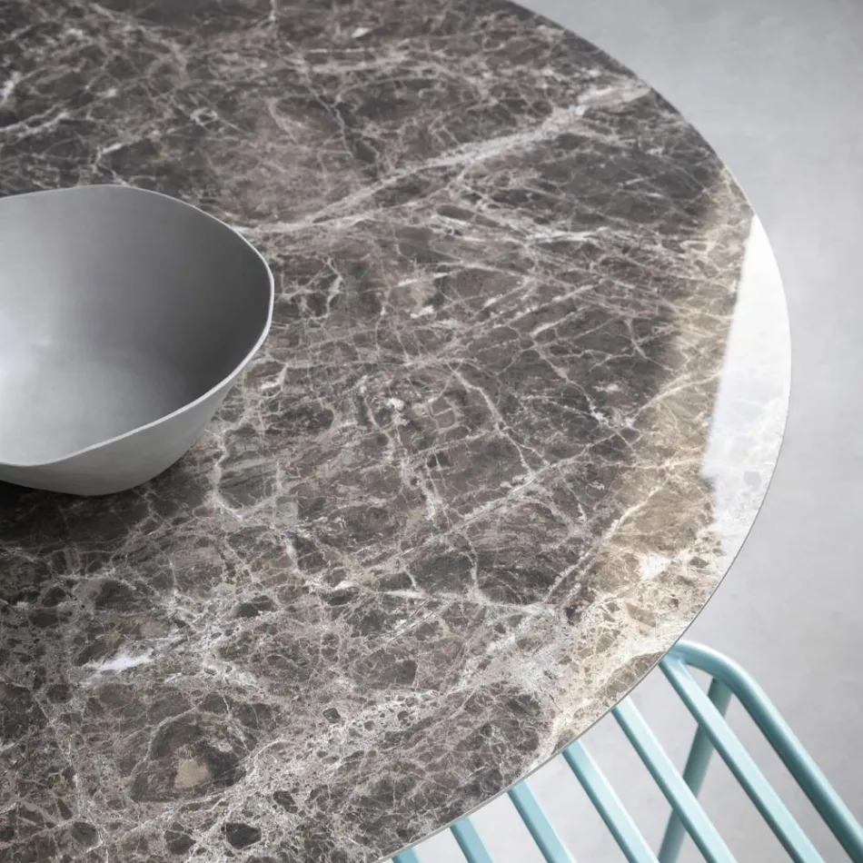 Round Dining Table in Glass Ceramic and Metal Made in Italy - Alfero Viadurini