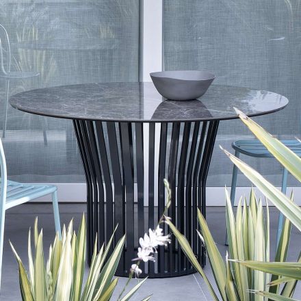 Round Dining Table in Glass Ceramic and Metal Made in Italy - Alfero Viadurini