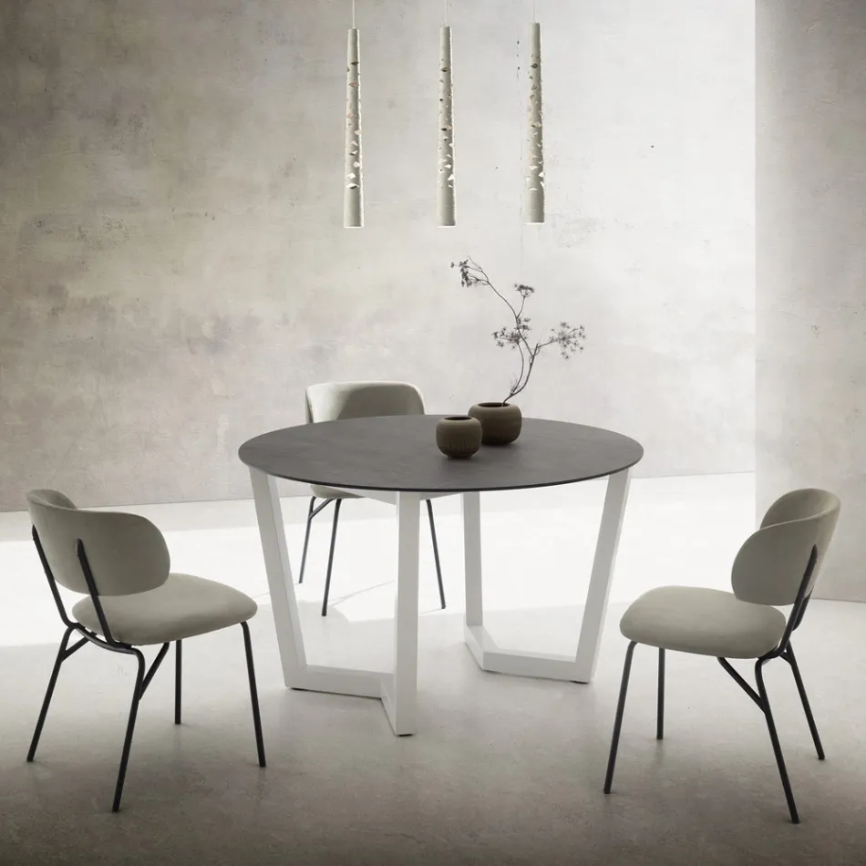 Round Dining Table Metal and Laminated Hpl Made in Italy - Bastiano Viadurini