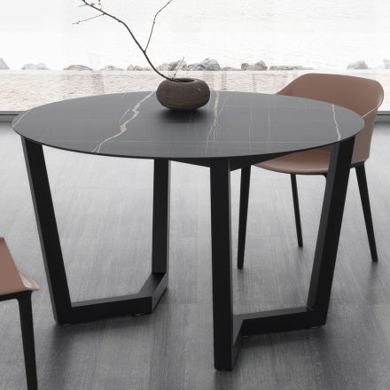Round Dining Table Metal and Laminated Hpl Made in Italy - Bastiano Viadurini