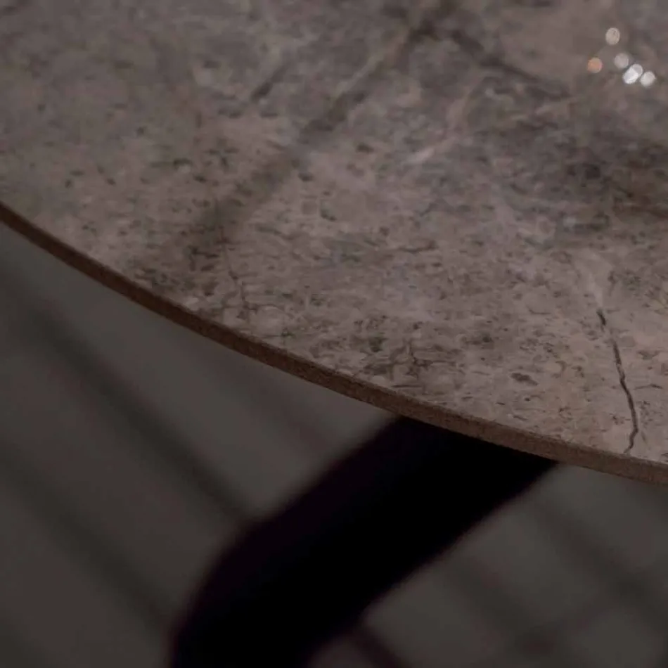 Modern Round Dining Table in Ceramic Marble and Metal Effect - Jarvis Viadurini