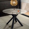 Modern Round Dining Table in Ceramic Marble Effect and Metal - Jarvis
