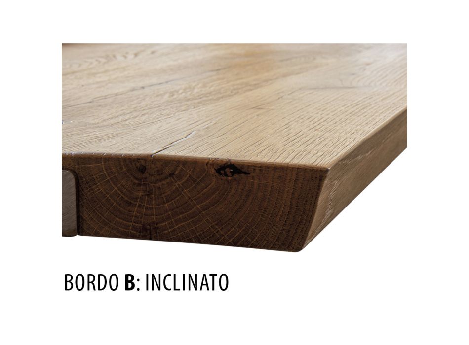 Solid Oak Dining Table Available with Various Edges Made in Italy - Boromir Viadurini