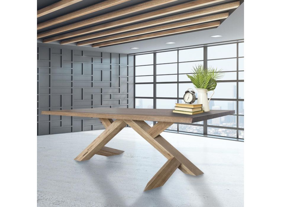 Solid Oak Dining Table Available with Various Edges Made in Italy - Boromir Viadurini