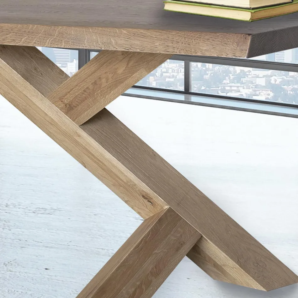 Solid Oak Dining Table Available with Various Edges Made in Italy - Boromir Viadurini