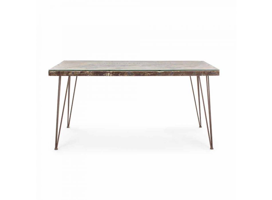 Industrial Style Dining Table with Top in Mdf and Glass Homemotion - Brasil Viadurini