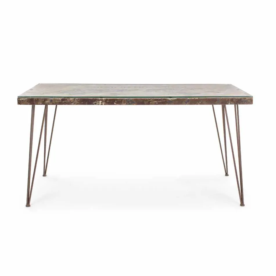Industrial Style Dining Table with Top in Mdf and Glass Homemotion - Brasil Viadurini