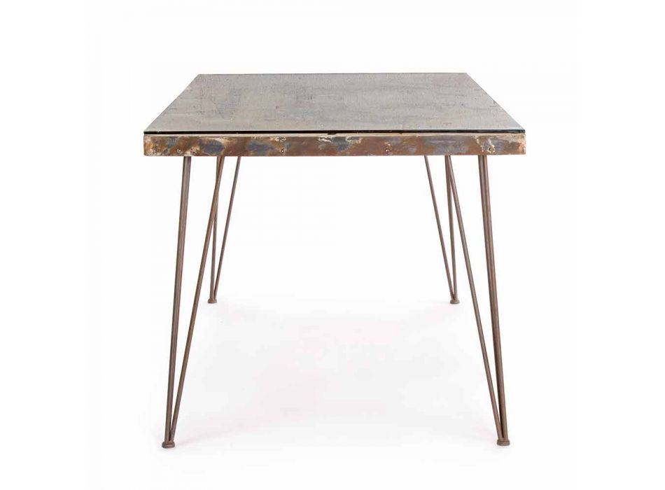 Industrial Style Dining Table with Top in Mdf and Glass Homemotion - Brasil Viadurini