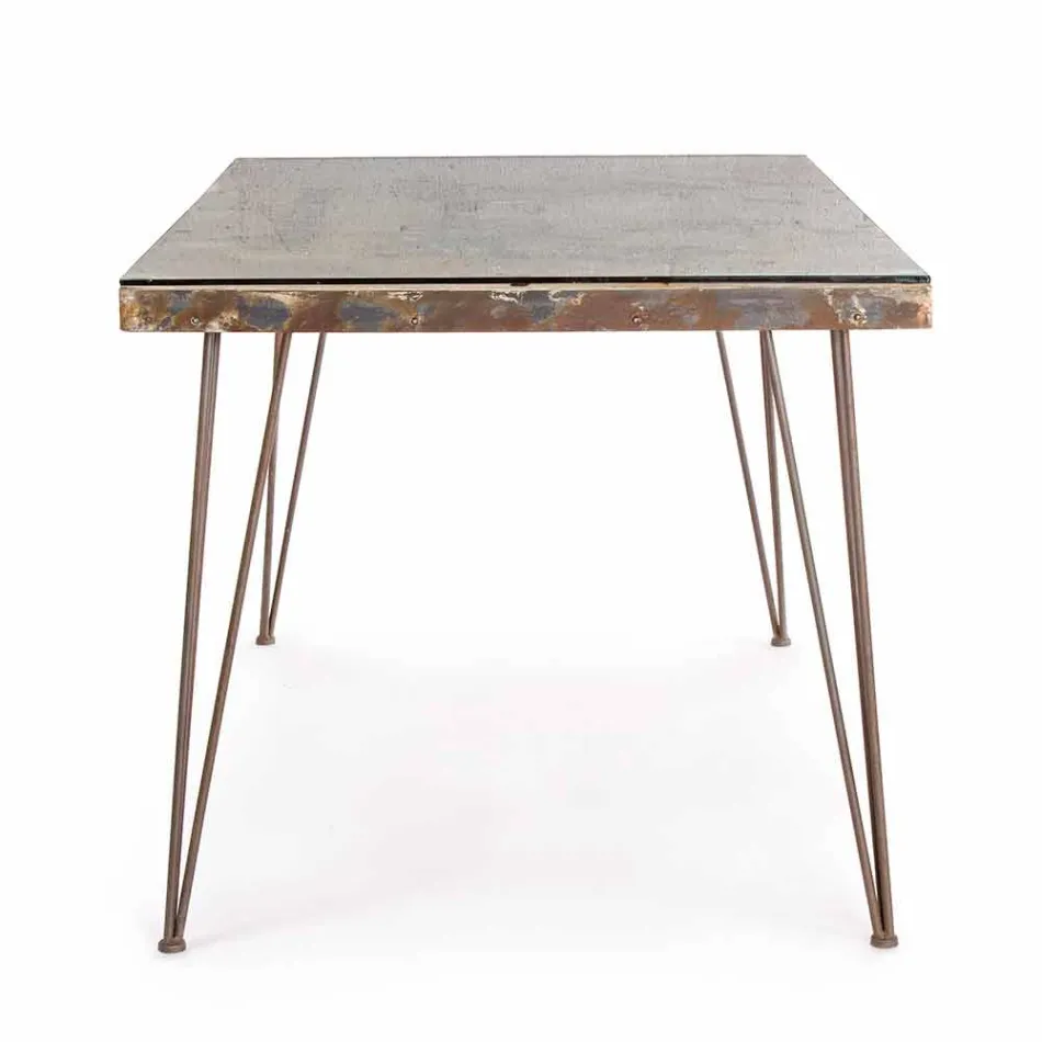 Industrial Style Dining Table with Top in Mdf and Glass Homemotion - Brasil Viadurini