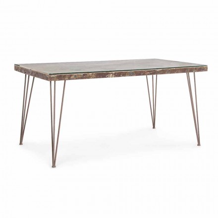 Industrial Style Dining Table with Top in Mdf and Glass Homemotion - Brasil Viadurini