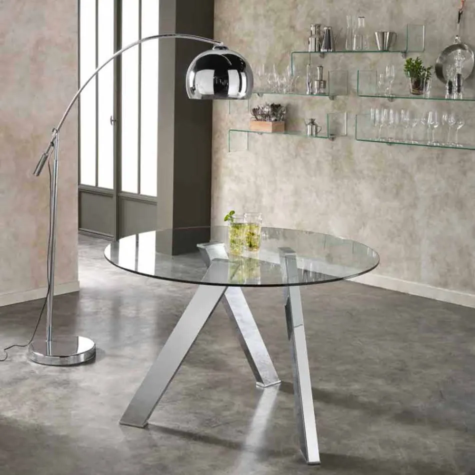 Round dining table with glass top in Adam, modern design Viadurini