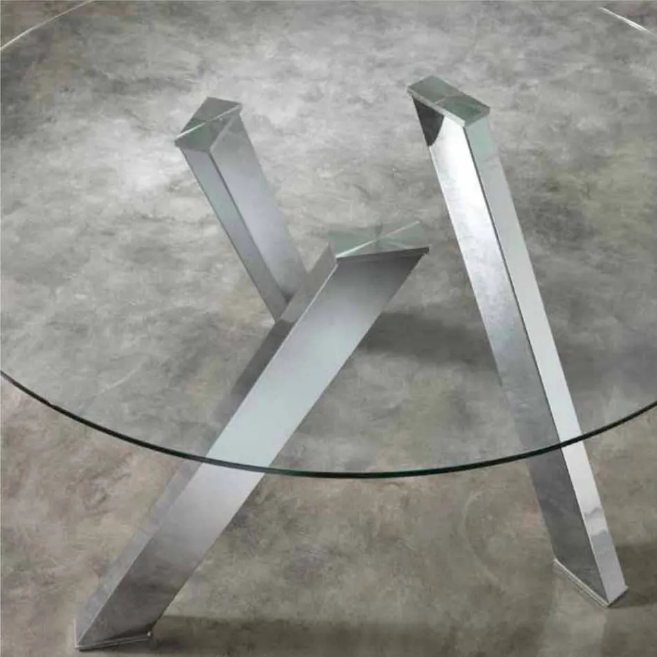 Round dining table with glass top in Adam, modern design Viadurini