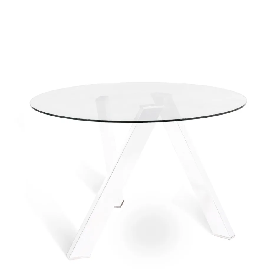 Adamo round dining table with glass top, modern design Viadurini