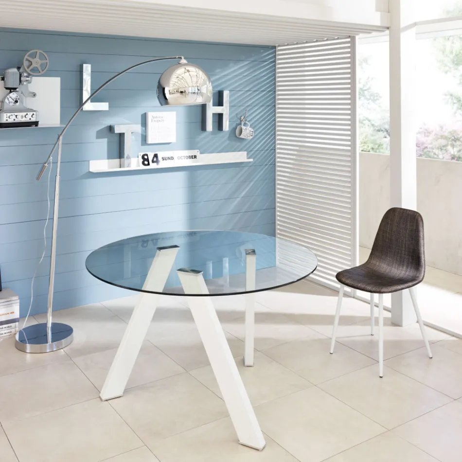 Adamo round dining table with glass top, modern design Viadurini