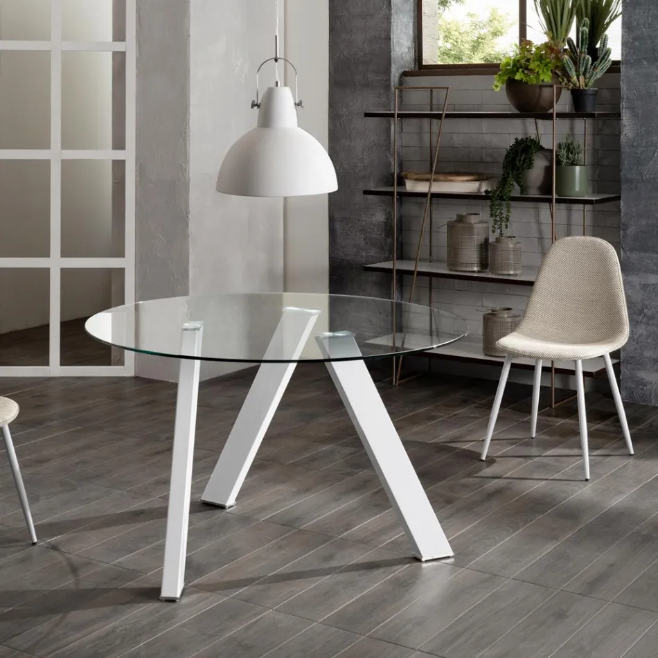 Adamo round dining table with glass top, modern design Viadurini