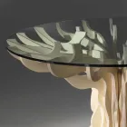 Round wooden dining table with décor tempered glass top Viadurini