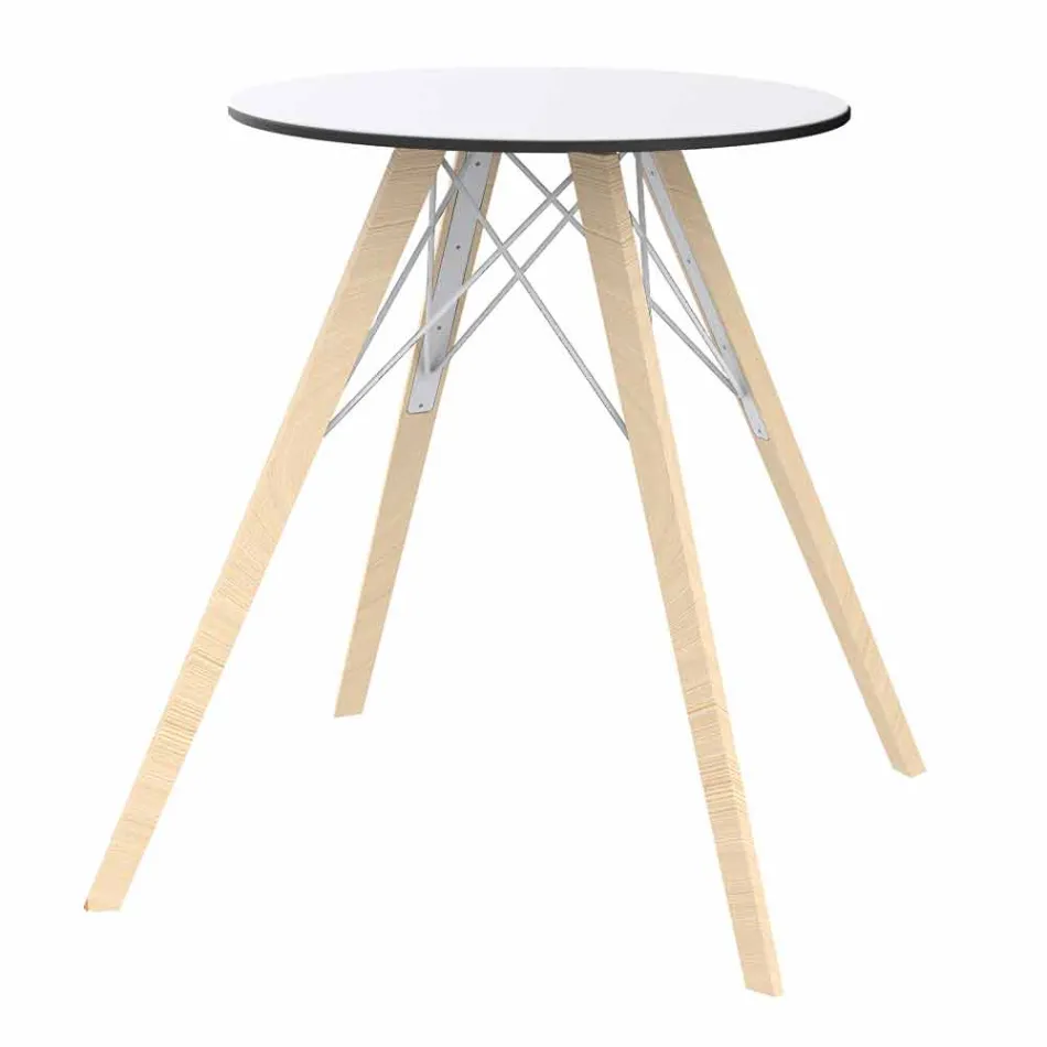 Round Dining Table in Wood and Hpl Top, 4 Pieces - Faz Wood by Vondom Viadurini
