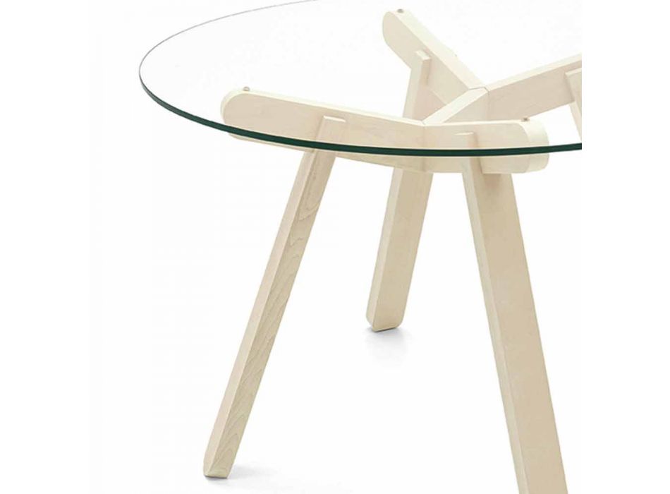 Round Dining Table in Tempered Glass and Wood Made in Italy - Connubia Peeno Viadurini