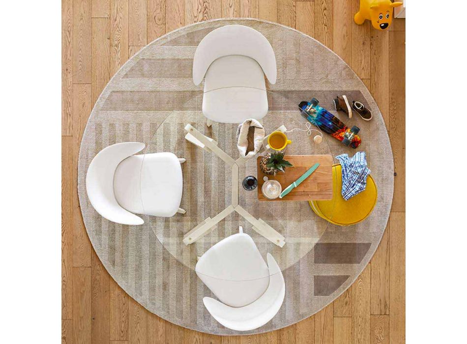 Round Dining Table in Tempered Glass and Wood Made in Italy - Connubia Peeno Viadurini