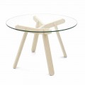 Round Dining Table in Tempered Glass and Wood Made in Italy - Connubia Peeno