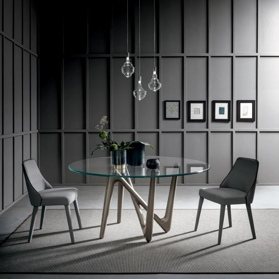 Round Dining Table in Transparent Glass and Polyurethane Legs - Stalto Viadurini