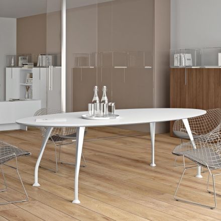 Oval meeting table in white melamine - Fadila Viadurini